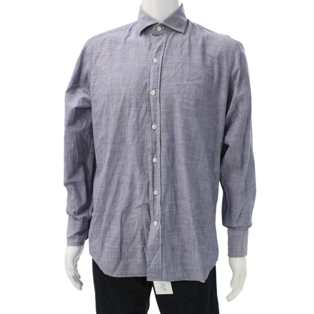 Ledbury Mens Button Down Long Sleeves Shirt Blue Cotton Size 15.5 39